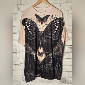 Mens 3XL Gothic Butterfly Graphic Tee Black Cream Oversized Shirt